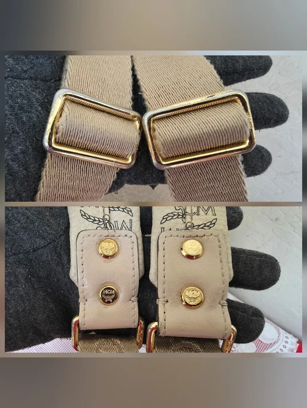 MCM Cream Monogram Medium Backpack AUTHENTIC